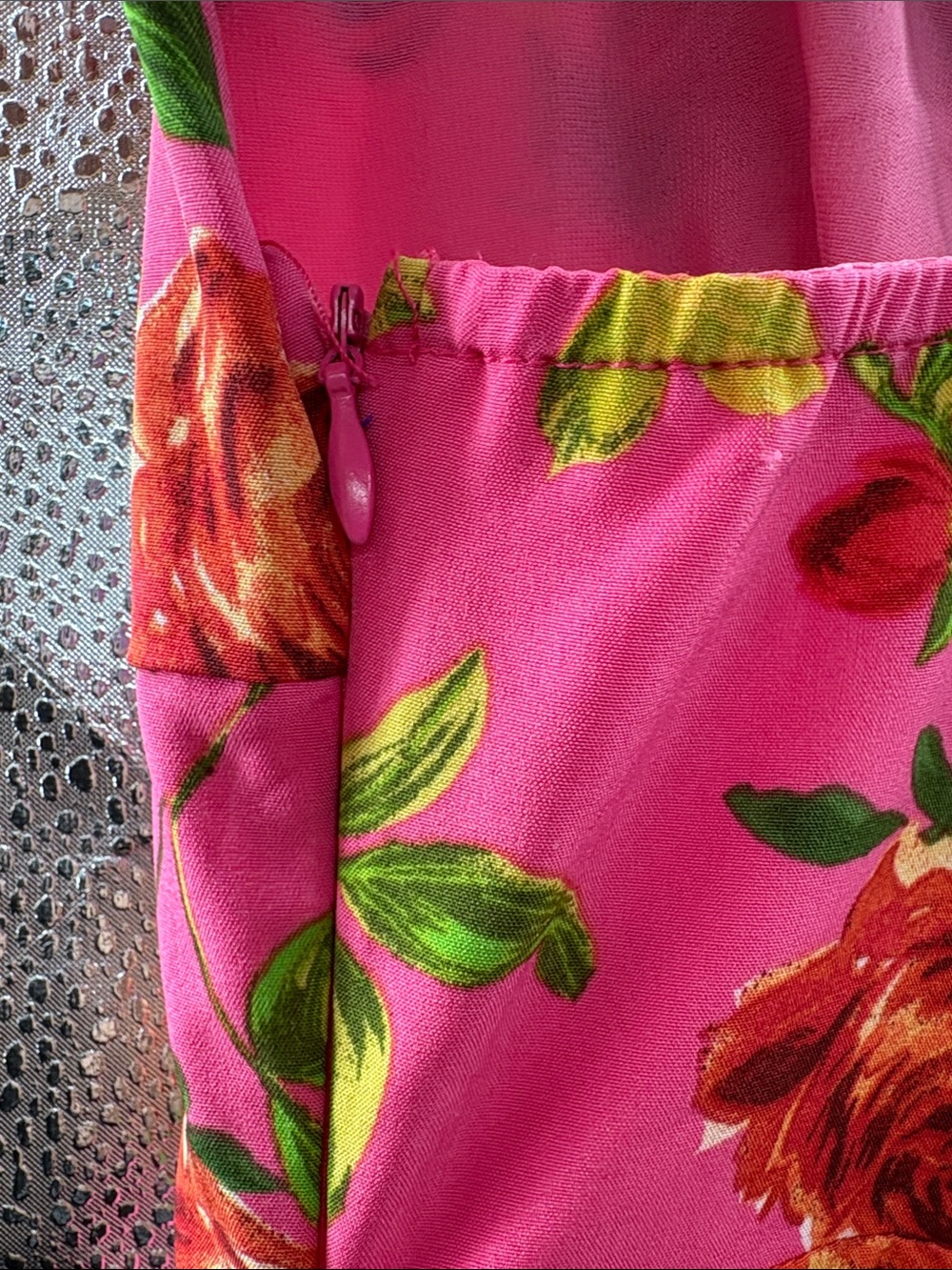 Signature8 Hot Pink Floral Dress with Green Leaf Accents - Picture 4 of 4